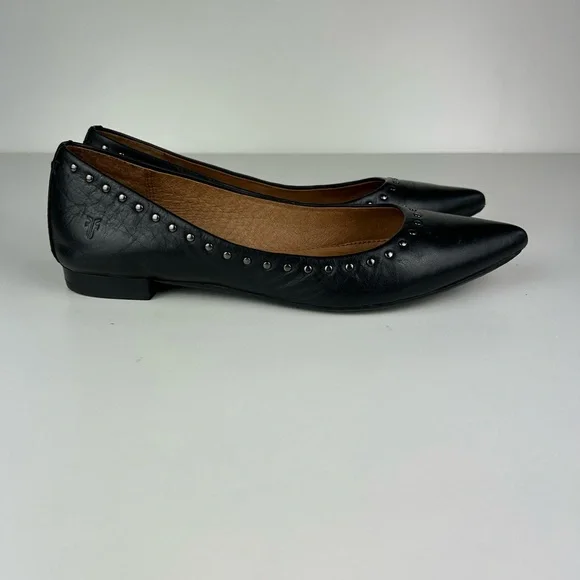 FRYE DARK GUNMETAL LEATHER SIENNA MICRO STUD BALLET FLATS SHOE SIZE 7 - Picture 2 of 12